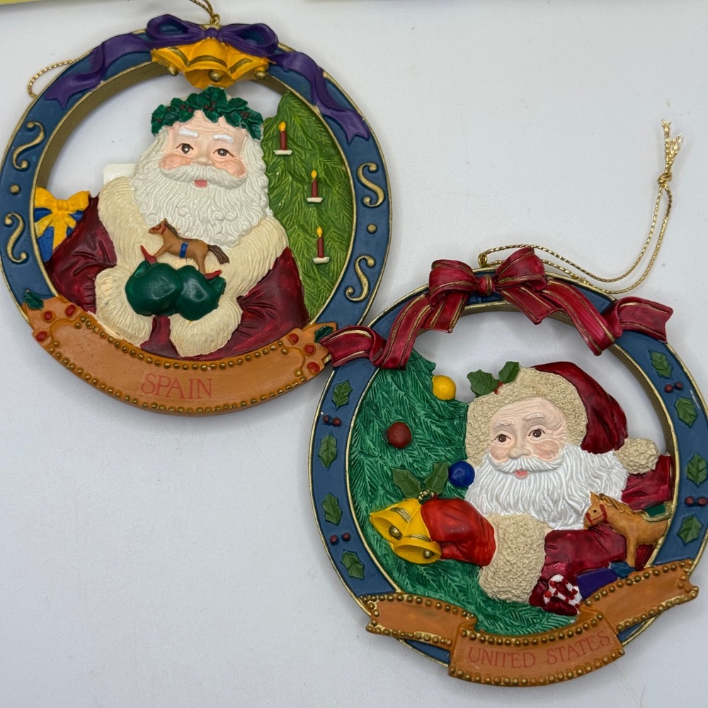 Lot of 2 Russ Santa Around‎ the World SculptStone Ornaments Spain United States